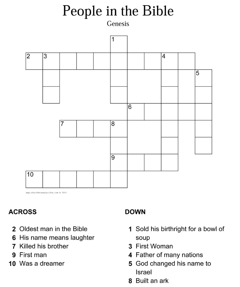 Bible Crossword Puzzle Printable